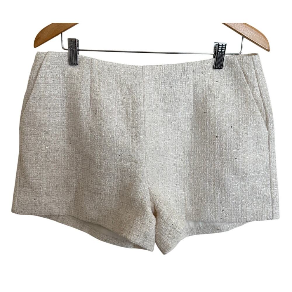 NWOT Aqua White Silver Sequin Gold Tweed Wool Holiday HighRise Short w/Pocket-XL